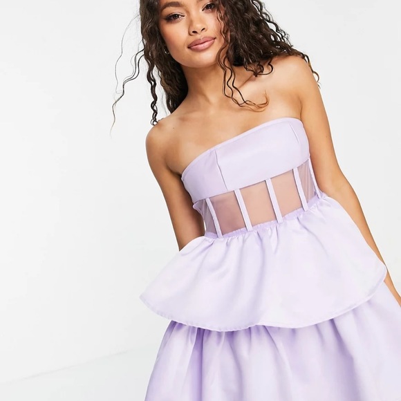 Lavender sheer corset puffy mini dress - Picture 1 of 2